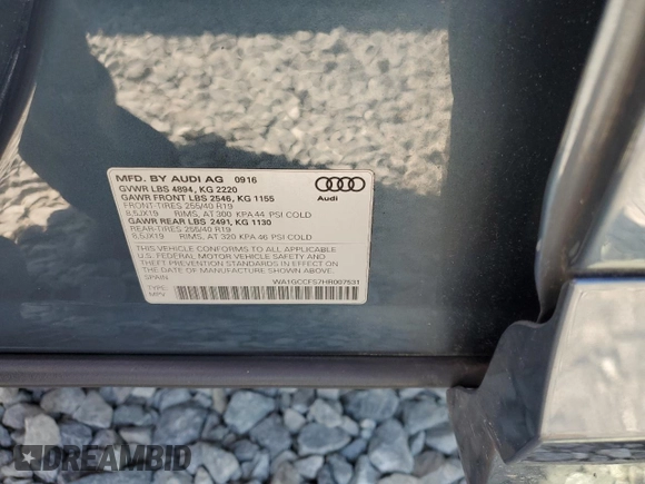 2017 Audi Q3 Prestige with VIN WA1GCCFS7HR007531, listed as a Copart auction lot 62000965 with 72,841 mi miles and Salvage title. Bid and sale history available at DreamBid. Image 13.
