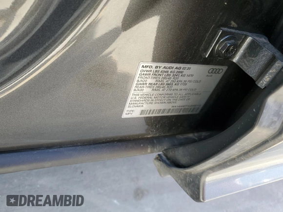 2020 Audi Q7 Premium z VIN WA1AXAF71LD005113, wystawiony jako Copart lot #39551684 z przebiegiem 61 912 mil mil oraz . Historia ofert i sprzedaży dostępna na DreamBid. Obrazek 13.
