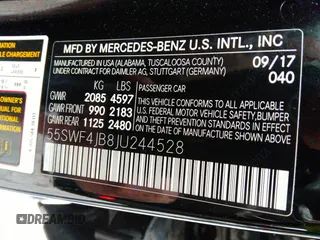 2018 Mercedes-Benz C with VIN 55SWF4JB8JU244528, listed as a IAAI auction lot 40779972 with 119,260 mi miles. Bid and sale history available at carsss.com. Image 9.
