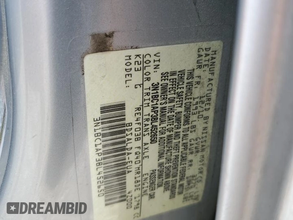 2011 Nissan Versa S with VIN 3N1BC1AP3BL452650, listed as a Copart auction lot 52206885 with 168,427 mi miles and Salvage title. Bid and sale history available at DreamBid. Image 12.