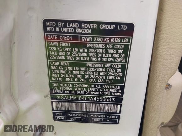 2001 Land Rover Range Rover with VIN SALPM16461A455068, listed as a IAAI auction lot 41550292 with 207,788 mi miles and . Bid and sale history available at DreamBid. Image 9.