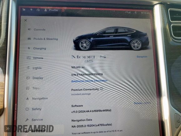 2014 Tesla Model S 60 с VIN 5YJSA1H16EFP50018, выставлен на аукционе Copart как лот 64372605 с пробегом 165 910 миль миль и Списание • Salvage title. История ставок и продаж доступна на DreamBid. Изображение 9.
