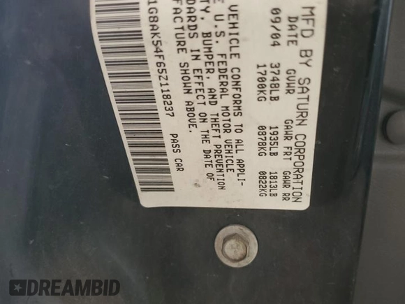 2005 Saturn ION z VIN 1G8AK54F65Z118237, wystawiony jako Copart lot #49876555 z przebiegiem 63 082 mil mil oraz Szkoda całkowita • Salvage title. Historia ofert i sprzedaży dostępna na DreamBid. Obrazek 12.