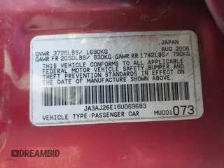 2006 Mitsubishi Lancer ES with VIN JA3AJ26E16U069683, listed as a IAAI auction lot 41687713 with 176,804 mi miles. Bid and sale history available at carsss.com. Image 9.