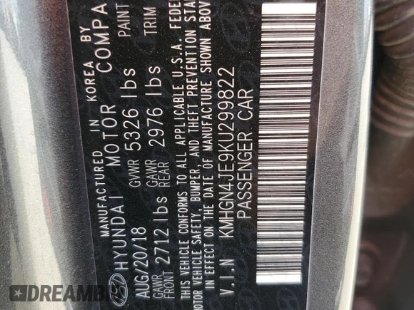 2019 Genesis G80 3.8L with VIN KMHGN4JE9KU299822, listed as a Copart auction lot 48251655 with 77,154 mi miles and Salvage title. Bid and sale history available at DreamBid. Image 12.