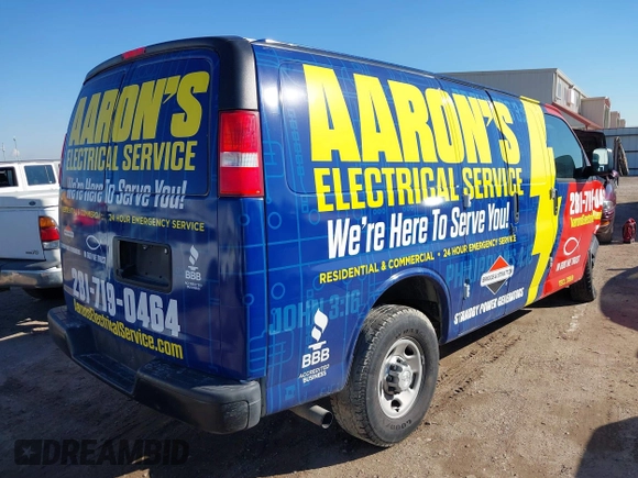 2018 Chevrolet Express Cargo Van with VIN 1GCWGAFP4J1286284, listed as a IAAI auction lot 41640914 with 98,691 mi miles. Bid and sale history available at carsss.com. Image 4.