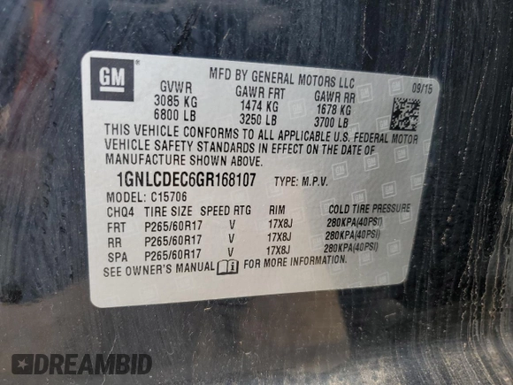 2016 Chevrolet Tahoe Commercial with VIN 1GNLCDEC6GR168107, listed as a Copart auction lot 55881525 with 149,282 mi miles and Clean title. Bid and sale history available at DreamBid. Image 13.