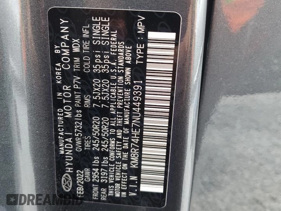 2022 Hyundai Palisade Calligraphy z VIN KM8R74HE7NU449391, wystawiony jako Copart lot #58730395 z przebiegiem 51 533 mil mil oraz Szkoda całkowita • Salvage title. Historia ofert i sprzedaży dostępna na DreamBid. Obrazek 14.