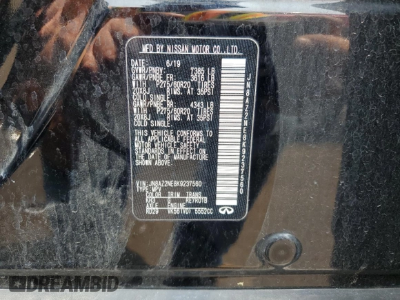 2019 Infiniti QX80 LUXE with VIN JN8AZ2NE8K9237560, listed as a Copart auction lot 64019294 with 73,450 mi miles and Salvage Title. Bid and sale history available at carsss.com. Image 13.