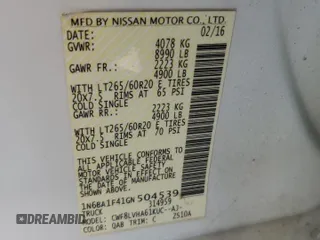 2016 Nissan Titan Platinum Reserve z VIN 1N6BA1F41GN504539, wystawiony jako Copart lot #64812975 z przebiegiem 143 144 mil mil oraz Szkoda całkowita • Salvage title. Historia ofert i sprzedaży dostępna na DreamBid. Obrazek 12.