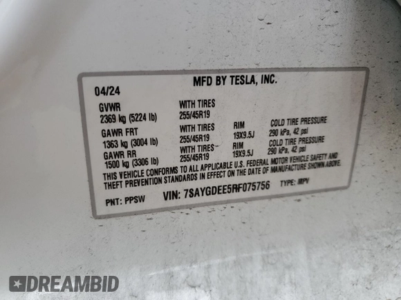 2024 Tesla Model Y Long Range z VIN 7SAYGDEE5RF075756, wystawiony jako Copart lot #48819465 z przebiegiem 10 457 mil mil oraz Szkoda całkowita • Salvage title. Historia ofert i sprzedaży dostępna na DreamBid. Obrazek 15.