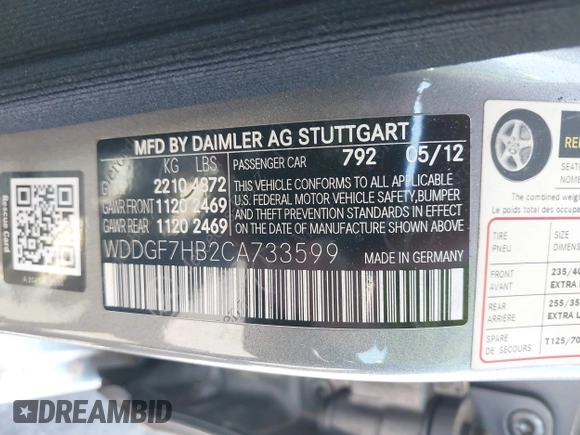 2012 Mercedes-Benz C 63 AMG with VIN WDDGF7HB2CA733599, listed as a IAAI auction lot 42094388 with 81,287 mi miles and . Bid and sale history available at carsss.com. Image 9.