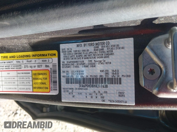 2017 Ford Fusion SE z VIN 3FA6P0HD8HR211638, wystawiony jako IAAI lot #42029399 z przebiegiem 90 262 mil mil oraz . Historia ofert i sprzedaży dostępna na DreamBid. Obrazek 9.