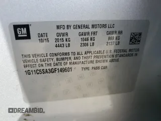 2016 Chevrolet Malibu Limited LT with VIN 1G11C5SA3GF149601, listed as a Copart auction lot 49861075 with 116,281 mi miles and Salvage Title. Bid and sale history available at carsss.com. Image 12.