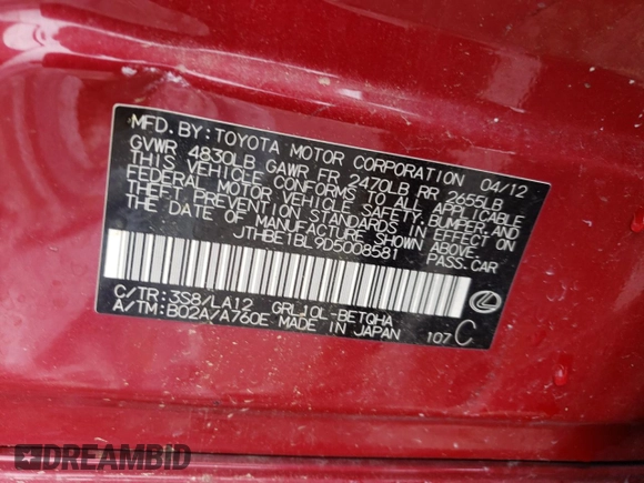 2013 Lexus GS 350 with VIN JTHBE1BL9D5008581, listed as a Copart auction lot 52741535 with 148,587 mi miles and Salvage Title. Bid and sale history available at carsss.com. Image 13.