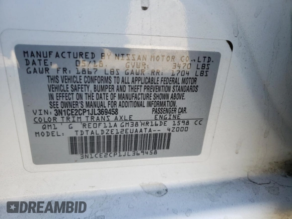 2018 Nissan Note SV with VIN 3N1CE2CP1JL369458, listed as a Copart auction lot 72657324 with 126,693 mi miles and Salvage Title. Bid and sale history available at DreamBid. Image 14.