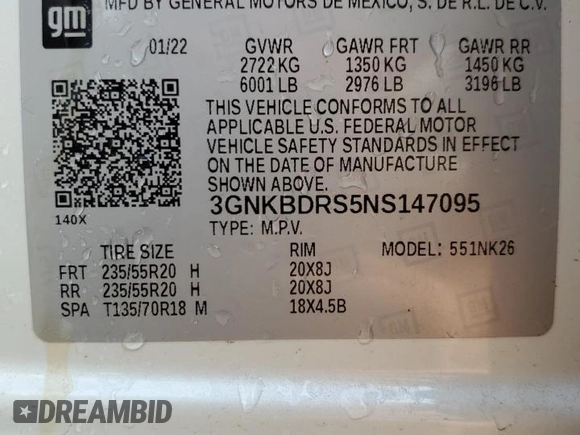 2022 Chevrolet Blazer LT with VIN 3GNKBDRS5NS147095, listed as a Copart auction lot 59040055 with 36,346 mi miles and Salvage title. Bid and sale history available at DreamBid. Image 13.