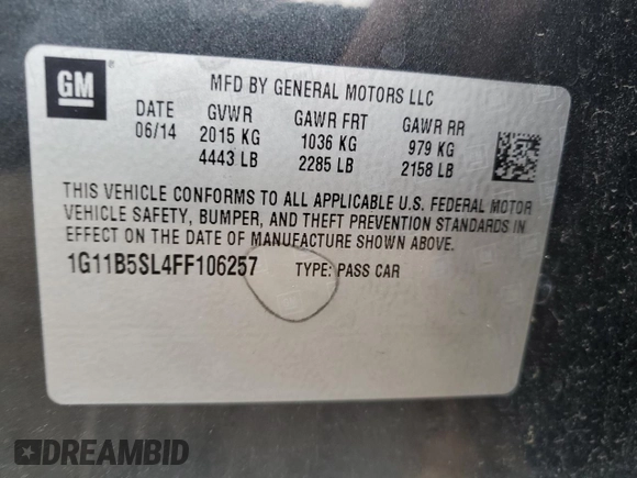 2015 Chevrolet Malibu LS with VIN 1G11B5SL4FF106257, listed as a Copart auction lot 51328565 with 175,902 mi miles and Clean Title. Bid and sale history available at DreamBid. Image 12.