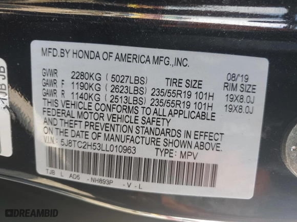 2020 Acura RDX w/Technology Pkg with VIN 5J8TC2H53LL010963, listed as a Copart auction lot 48464955 with 40,053 mi miles and Salvage Title. Bid and sale history available at carsss.com. Image 14.