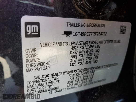 2024 GMC Sierra 2500HD AT4 z VIN 1GT49PE77RF264722, wystawiony jako Copart lot #49703595 z przebiegiem Nie podano mil oraz Szkoda całkowita • Salvage title. Historia ofert i sprzedaży dostępna na DreamBid. Obrazek 12.