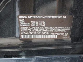 2016 BMW 4 Series 428i xDrive with VIN WBA4C9C52GG136584, listed as a IAAI auction lot 41530110 with 124,667 mi miles and . Bid and sale history available at carsss.com. Image 9.