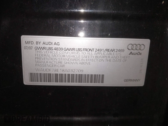 2008 Audi A4 2.0T with VIN WAUDF78E18A032709, listed as a IAAI auction lot 41281161 with 151,764 mi miles. Bid and sale history available at carsss.com. Image 9.