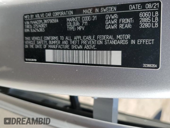 2022 Volvo XC90 Inscription с VIN YV4A22PL3N1790564, выставлен на аукционе Copart как лот 58276195 с пробегом 45 389 миль миль и Списание • Salvage title. История ставок и продаж доступна на DreamBid. Изображение 13.