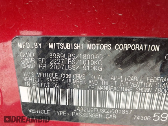 2016 Mitsubishi Lancer ES z VIN JA32U2FU3GU001857, wystawiony jako IAAI lot #41999674 z przebiegiem 65 520 mil mil oraz . Historia ofert i sprzedaży dostępna na DreamBid. Obrazek 9.