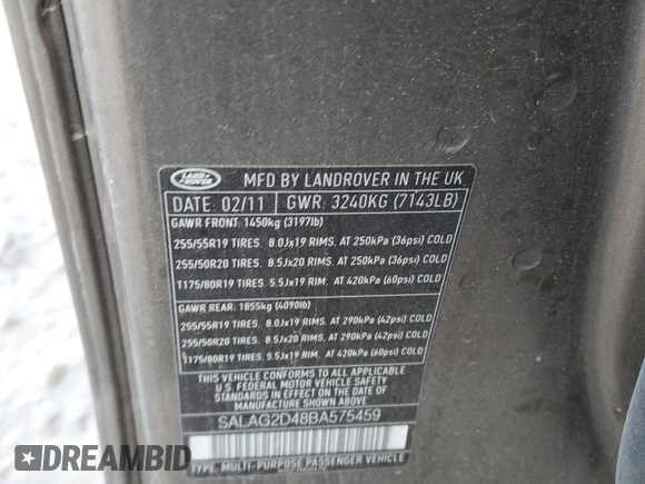 2011 Land Rover LR4 HSE с VIN SALAG2D48BA575459, выставлен на аукционе Copart как лот 84969554 с пробегом 145 368 миль миль и Списание • Salvage title. История ставок и продаж доступна на DreamBid. Изображение 13.