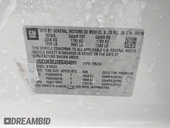 2014 Chevrolet Silverado 1500 LTZ with VIN 3GCUKSEJ3EG434991, listed as a IAAI auction lot 41385058 with 106,183 mi miles and . Bid and sale history available at DreamBid. Image 9.