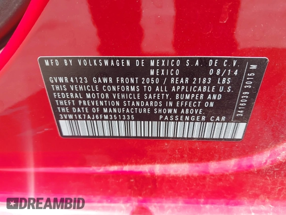 2015 Volkswagen Jetta S с VIN 3VW1K7AJ6FM351335, выставлен на аукционе IAAI как лот 42321532 с пробегом 80 000 миль миль и . История ставок и продаж доступна на DreamBid. Изображение 9.