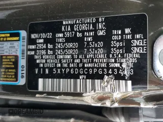 2023 Kia Telluride S с VIN 5XYP6DGC9PG343463, выставлен на аукционе Copart как лот 57703005 с пробегом 124 966 миль миль и Списание • Salvage title. История ставок и продаж доступна на DreamBid. Изображение 14.