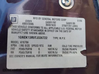 1996 Chevrolet Tahoe with VIN 1GNEK13R9TJ336722, listed as a IAAI auction lot 41576273 with 163,609 mi miles. Bid and sale history available at carsss.com. Image 9.