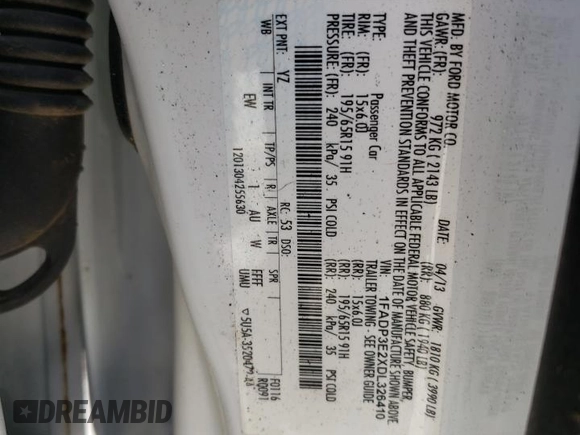 2013 Ford Focus S with VIN 1FADP3E2XDL326410, listed as a Copart auction lot 73015994 with 65,900 mi miles and Salvage Title. Bid and sale history available at carsss.com. Image 12.