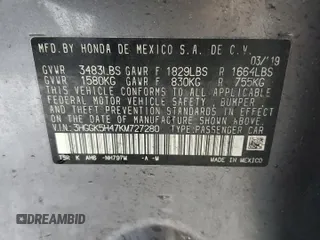 2019 Honda Fit LX with VIN 3HGGK5H47KM727280, listed as a Copart auction lot 57719915 with 38,782 mi miles and Salvage title. Bid and sale history available at DreamBid. Image 12.