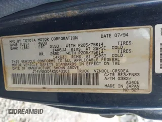 1994 Toyota Pickup z VIN JT4VN93D4R5043301, wystawiony jako IAAI lot #41970473 z przebiegiem 286 005 mil mil oraz . Historia ofert i sprzedaży dostępna na DreamBid. Obrazek 9.