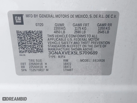 2020 Chevrolet Equinox LT with VIN 3GNAXVEX5LS709689, listed as a IAAI auction lot 41600809 with 34,918 mi miles. Bid and sale history available at carsss.com. Image 9.
