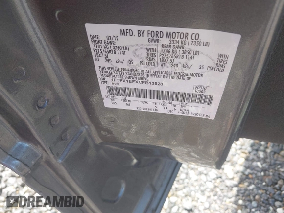 2012 Ford F-150 XL with VIN 1FTFX1EFXCFB13528, listed as a IAAI auction lot 42019861 with 185,837 mi miles and . Bid and sale history available at DreamBid. Image 9.