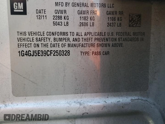 2012 Buick LaCrosse Touring with VIN 1G4GJ5E39CF250328, listed as a Copart auction lot 56873415 with 118,664 mi miles and Salvage title. Bid and sale history available at DreamBid. Image 12.