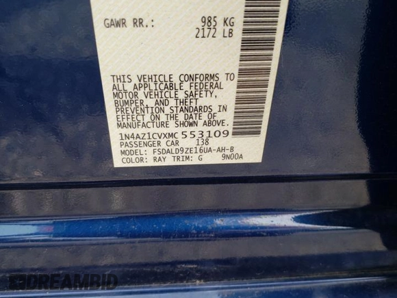2021 Nissan LEAF SV with VIN 1N4AZ1CVXMC553109, listed as a Copart auction lot 71119954 with Not Provided miles and Salvage Title. Bid and sale history available at DreamBid. Image 16.