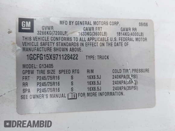 2007 Chevrolet Express Cargo with VIN 1GCFG15X971128422, listed as a IAAI auction lot 42600669 with Not provided miles and . Bid and sale history available at DreamBid. Image 9.