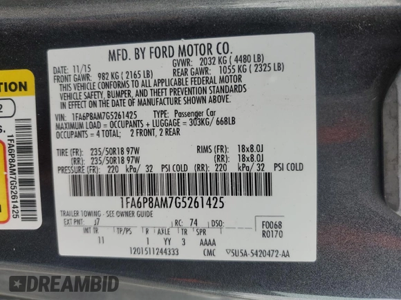 2016 Ford Mustang V6 with VIN 1FA6P8AM7G5261425, listed as a Copart auction lot 51451935 with 74,602 mi miles and Salvage Title. Bid and sale history available at carsss.com. Image 14.