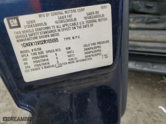 2002 Chevrolet Tahoe LS with VIN 1GNEK13V02R165095, listed as a Copart auction lot 43176475 with 225,561 mi miles and Salvage Title. Bid and sale history available at carsss.com. Image 14.