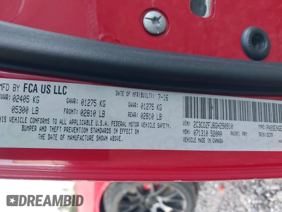 2016 Dodge Challenger R/T Scat Pack with VIN 2C3CDZFJ6GH290910, listed as a IAAI auction lot 41773482 with 78,103 mi miles and . Bid and sale history available at DreamBid. Image 9.