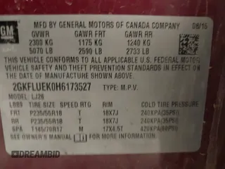 2017 GMC Terrain SLT with VIN 2GKFLUEK0H6173527, listed as a IAAI auction lot 41238590 with 93,776 mi miles. Bid and sale history available at carsss.com. Image 9.