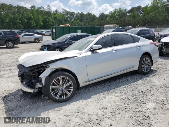 2018 Genesis G80 3.8L with VIN KMHGN4JE4JU281405, listed as a Copart auction lot 54934575 with 72,534 mi miles and Salvage title. Bid and sale history available at DreamBid. Image 1.