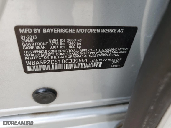 2013 BMW 5 Series Gran Turismo 535i xDrive with VIN WBASP2C51DC339651, listed as a Copart auction lot 70028724 with 98,674 mi miles and Salvage Title. Bid and sale history available at carsss.com. Image 12.