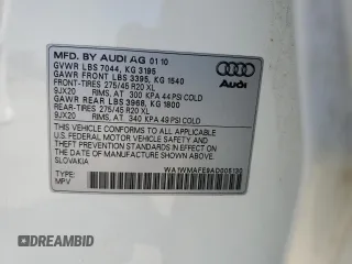 2010 Audi Q7 Prestige with VIN WA1WMAFE9AD005130, listed as a Copart auction lot 63524715 with 127,823 mi miles and Salvage title. Bid and sale history available at DreamBid. Image 13.