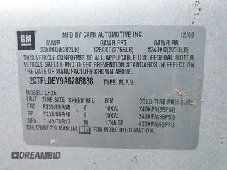 2010 GMC Terrain SLE-2 with VIN 2CTFLDEY9A6286838, listed as a IAAI auction lot 41814731 with 185,634 mi miles. Bid and sale history available at carsss.com. Image 9.