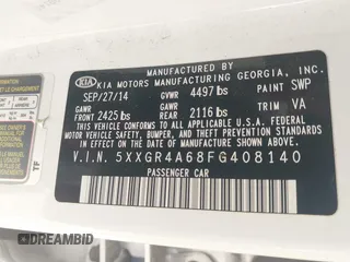 2015 Kia Optima SXL Turbo with VIN 5XXGR4A68FG408140, listed as a IAAI auction lot 41788669 with 110,679 mi miles and . Bid and sale history available at DreamBid. Image 9.